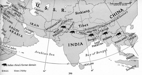 Map of historical distrubtion of Rhinoceros unicornis
