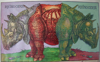 Contemporary collage of Dürer’s rhino