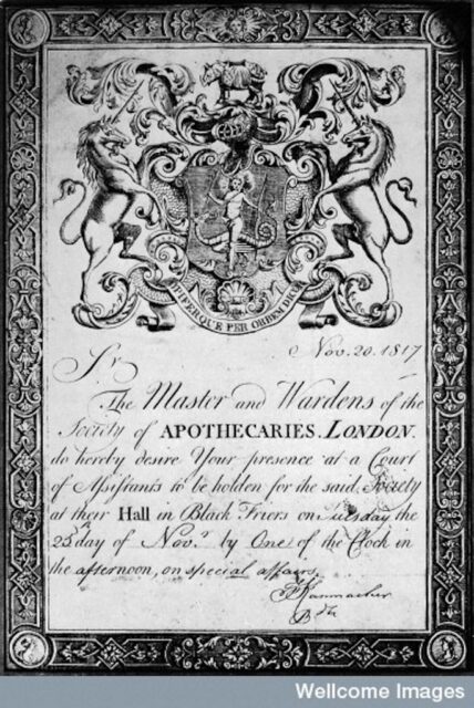 Court summons from the Society of Apothecaries