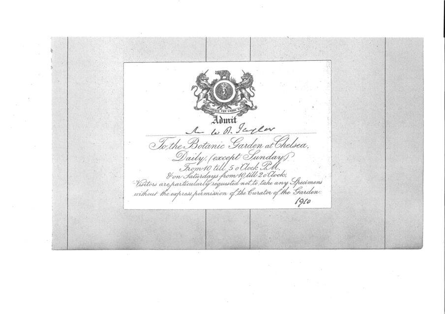 Admittance slip for the Botanic Garden