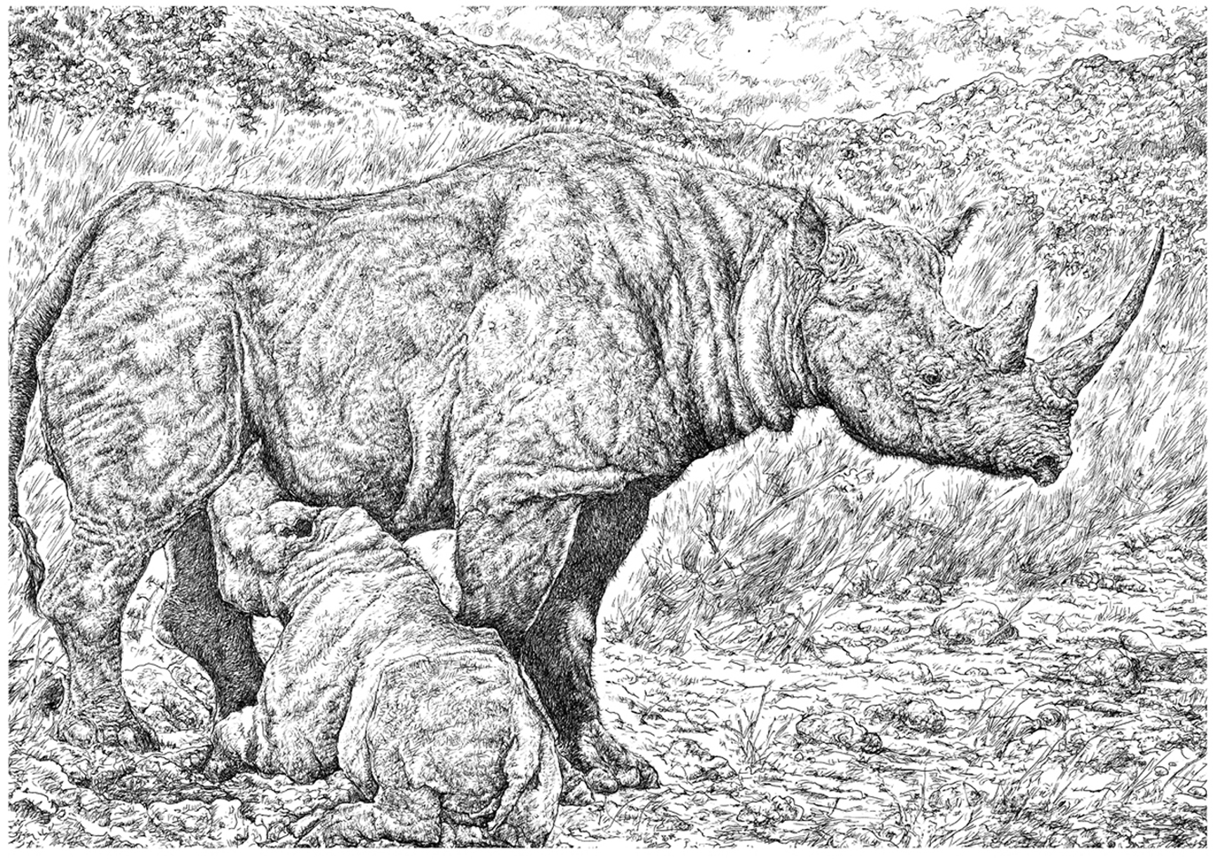 Les Rhinocéros Laineux De Composition Sculpturale Photo stock éditorial