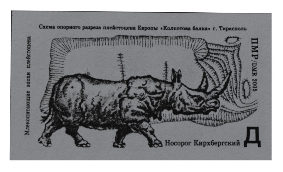A Stephanorhinus kirchbergensis on a postage stamp from Transnistria
