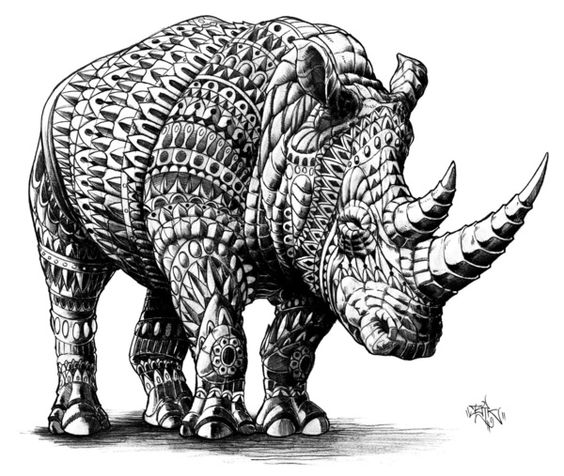A decorated white rhinoceros