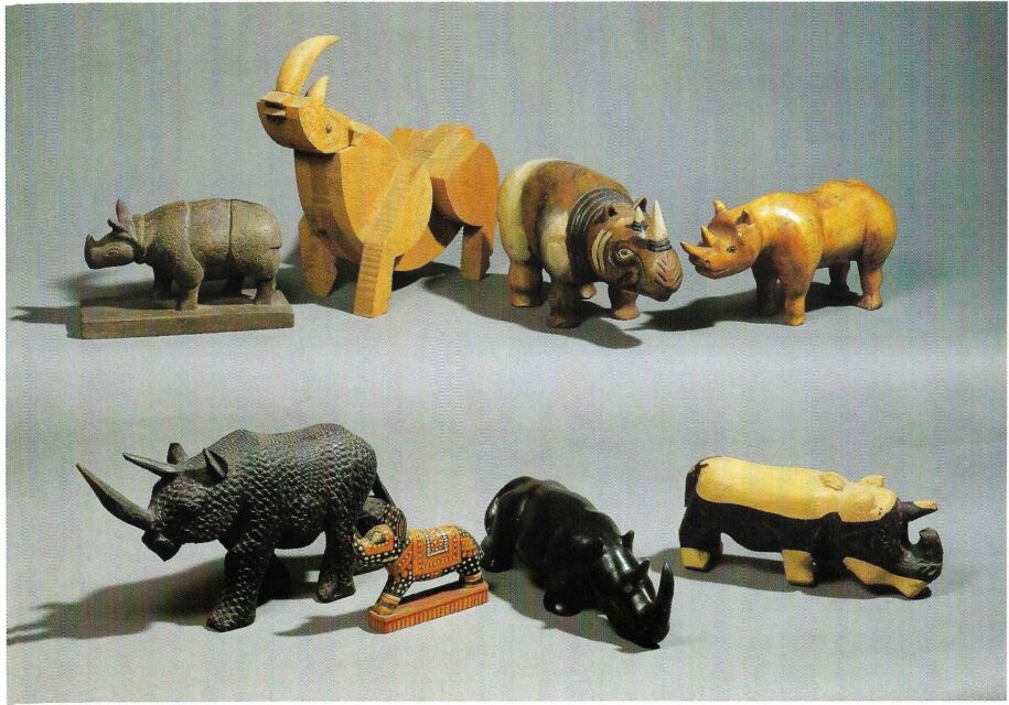 Wooden rhino sculptures