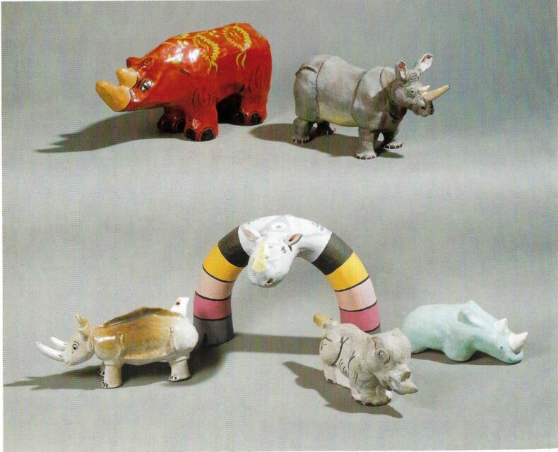 Papier-mache rhinos