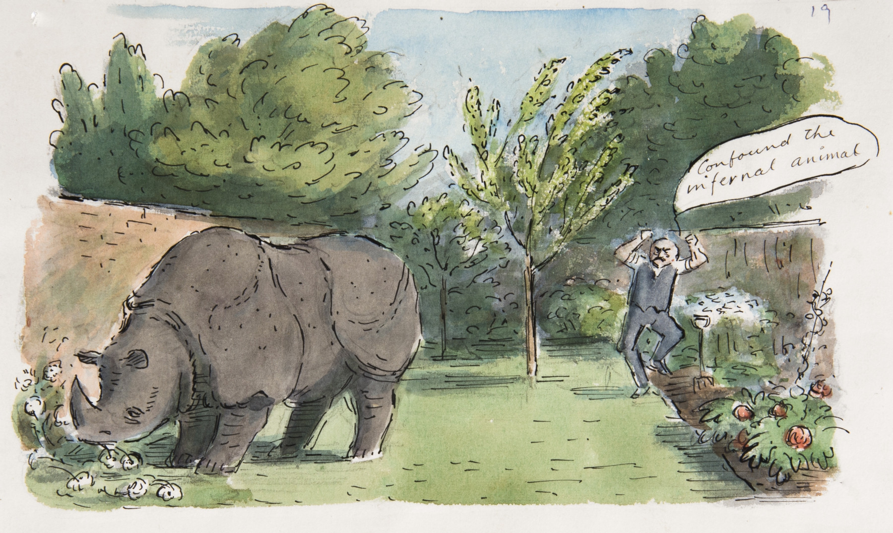 Rhino eating dahlias