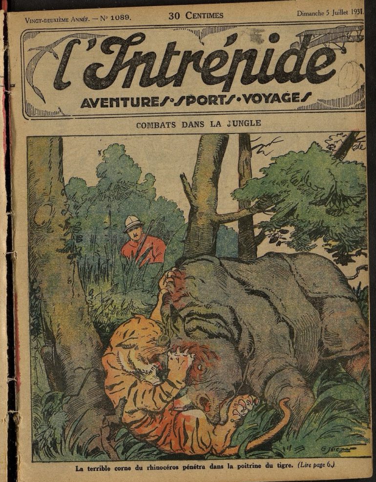 Rhino combatting a tiger