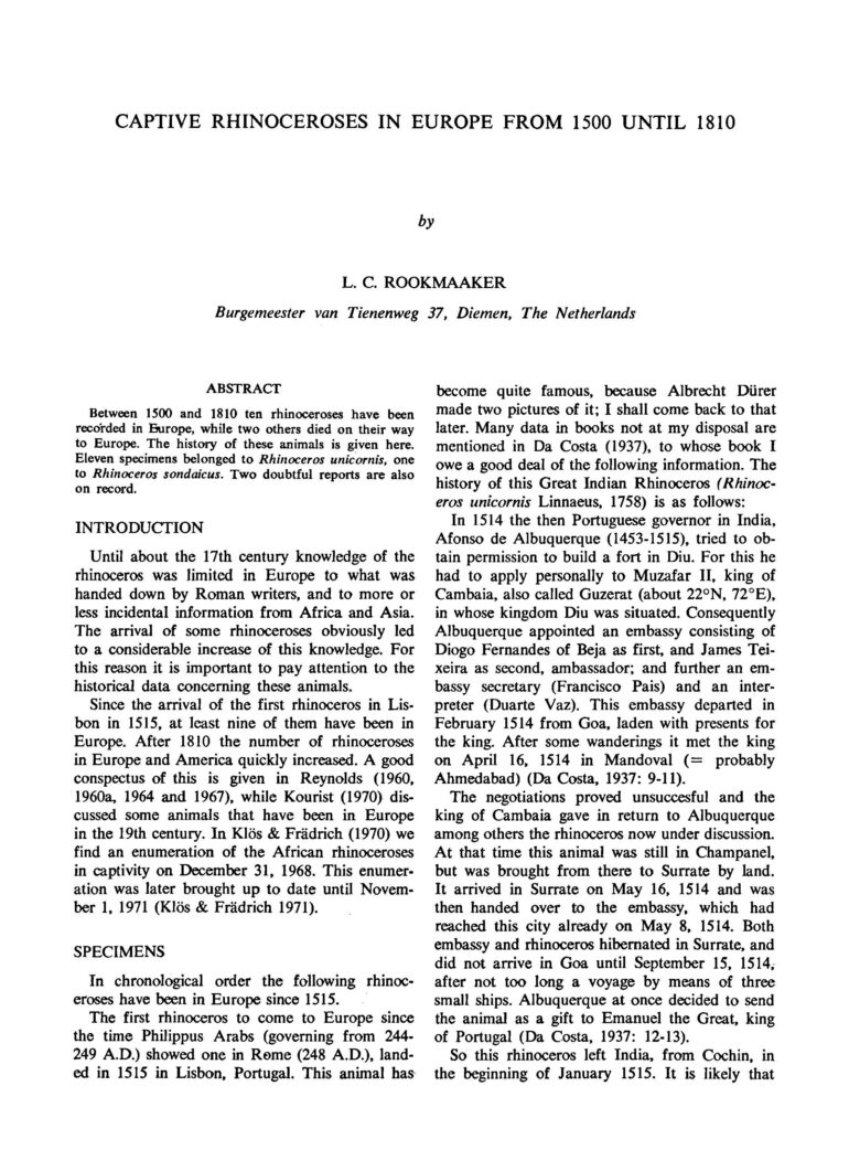 Captive Rhinos in Europe