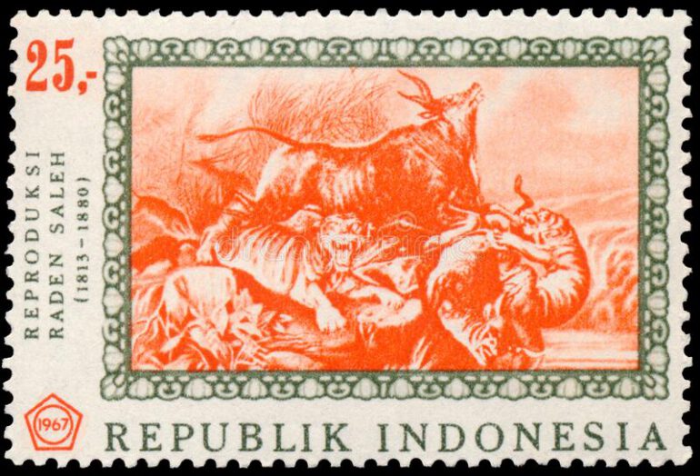 Stamp rhino fight with tiger