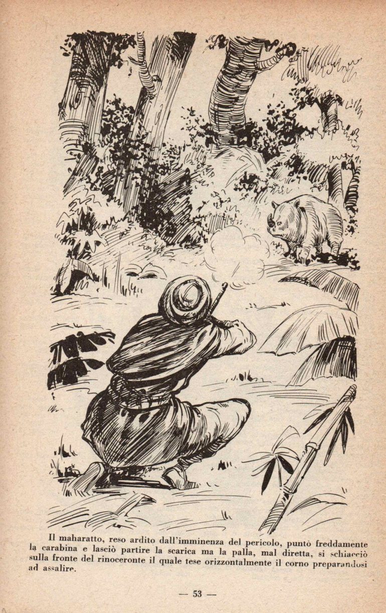 Rhinoceros illustrating Salgari’s book