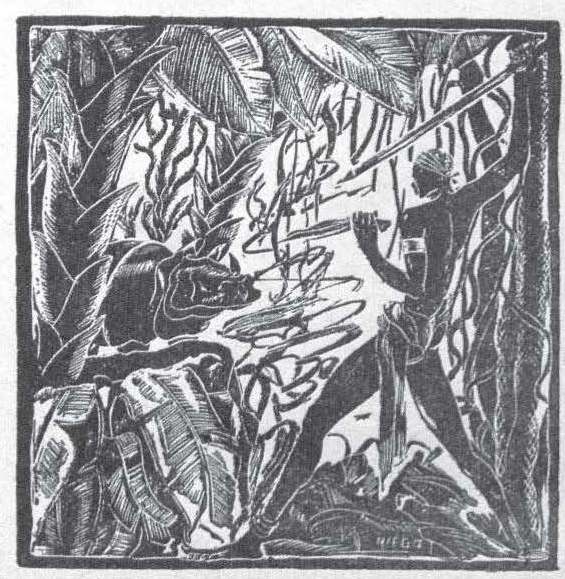 Rhino hunted with spear