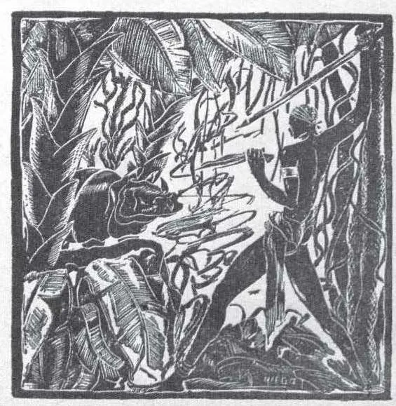 Rhino hunted with spear