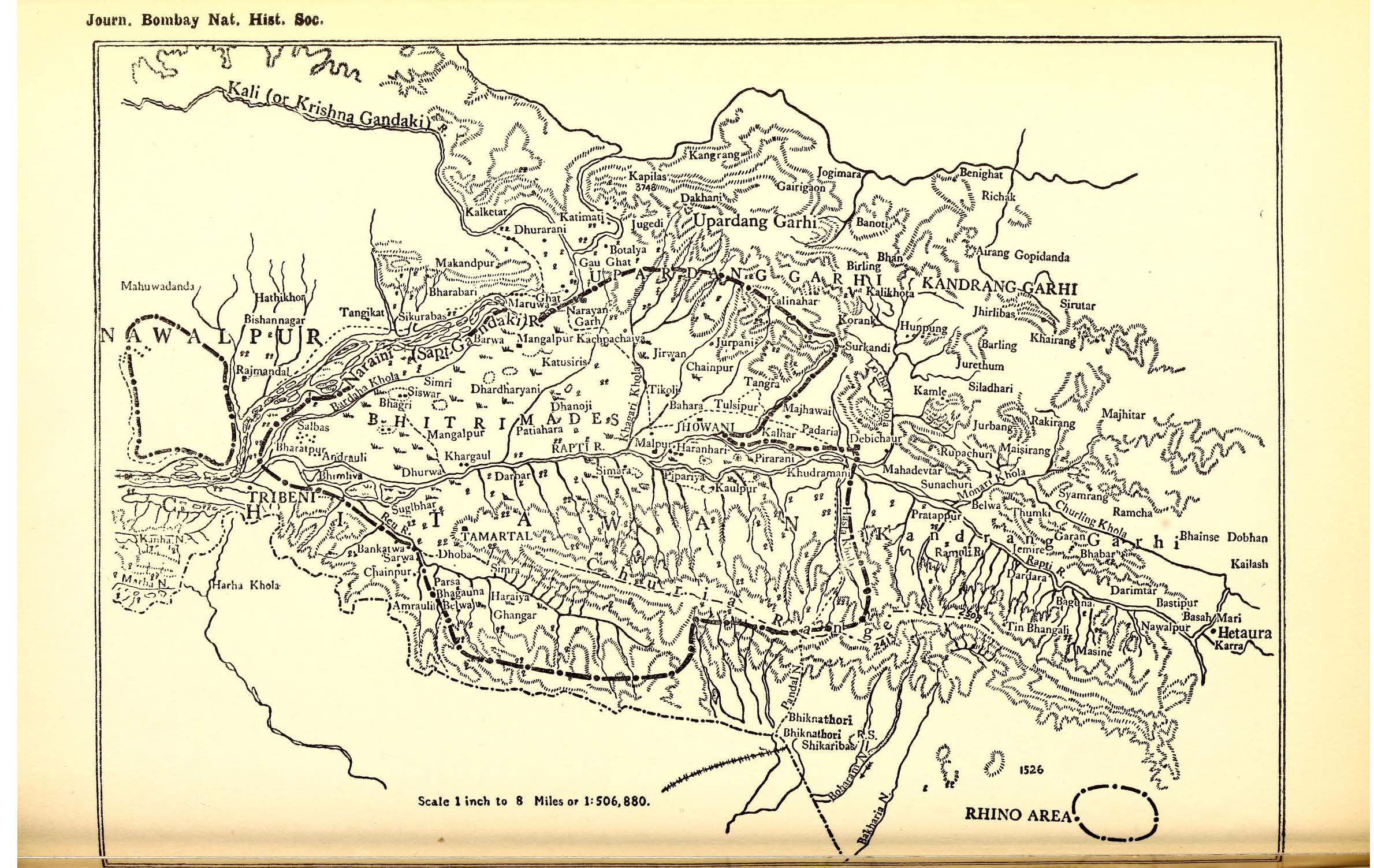 Map of rhino area in Chitwan 1957