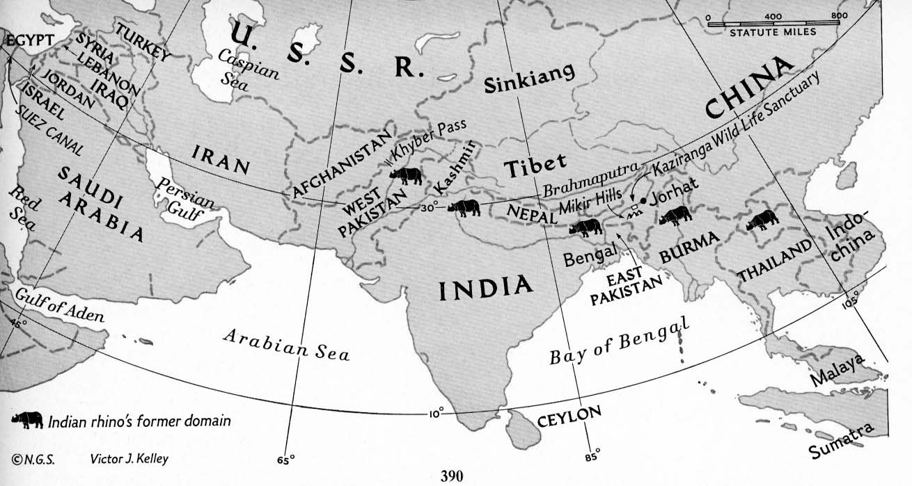 Map of historical distribution of Rhinoceros unicornis