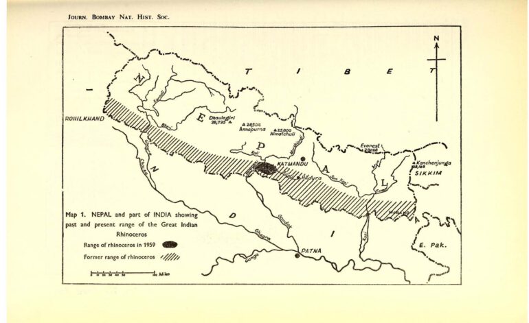 Historical range of R. unicornis 1959