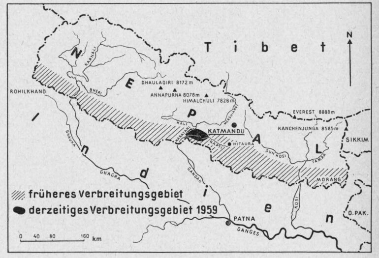 Distribution of Rhinoceros unicornis (1959)