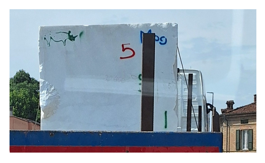 A rhino drawing on a block of building marble (Cremona province, N-Italy)