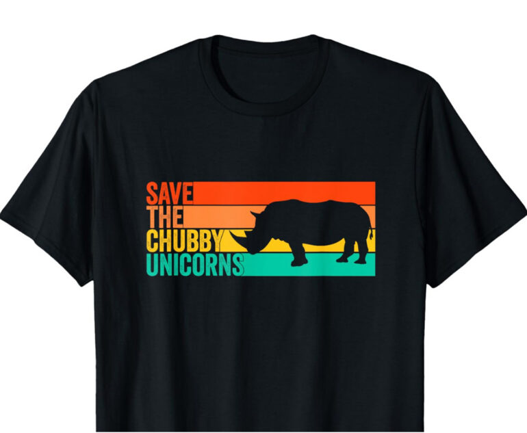 A T-shirt with a white rhinoceros