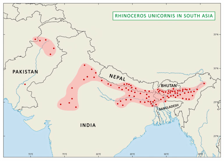 Historical distribution of Rhinoceros unicornis