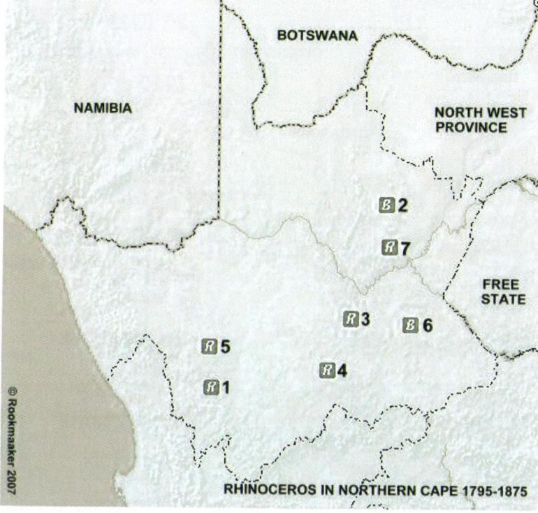 Map of Rhino in Northern Cape 1795-1875