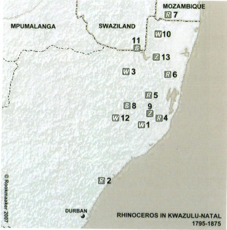 Map of Rhino in Kwazulu-Natal 1795-1875