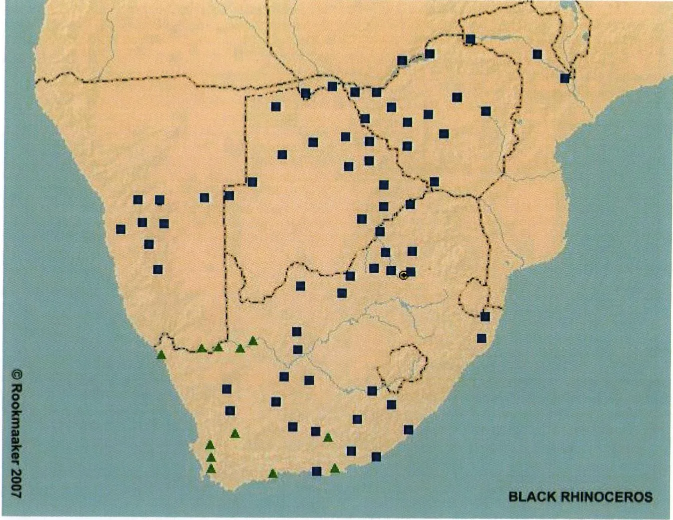 Map of Rhino in Southern Africa 1795-1875
