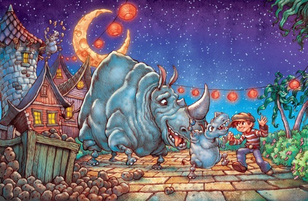 Rhino, sweet potato with moon