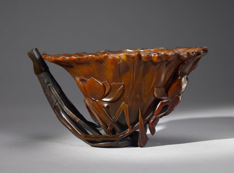 Lotus-leaf-shaped rhinoceros horn cup