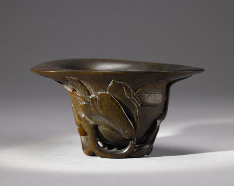 Rhinoceros Horn Cup with Magnolia Blossom Design