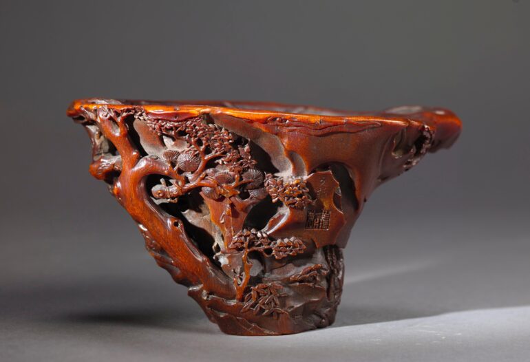 Rhinoceros Horn Cup with Pines