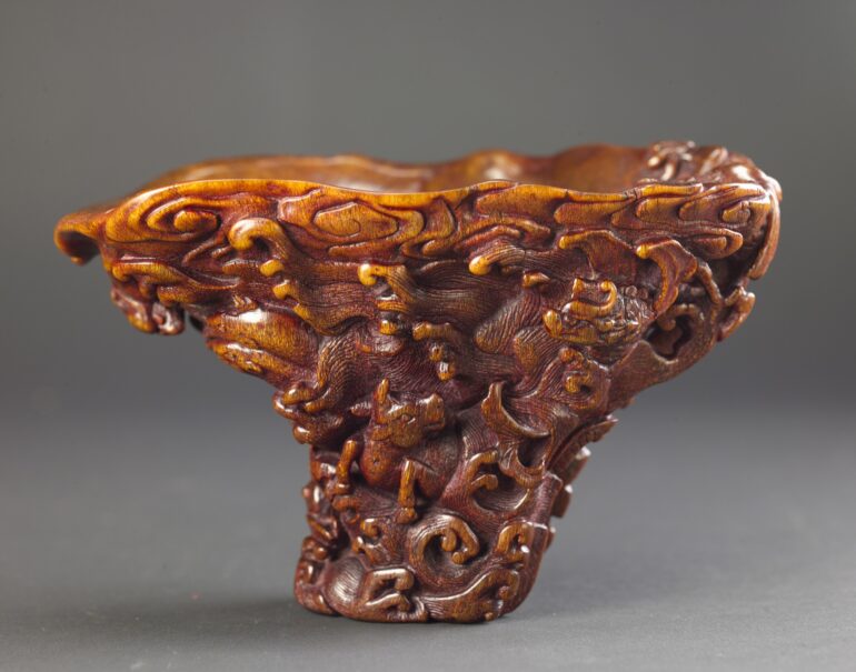 Rhinoceros Horn Cup with Wavy Clouds