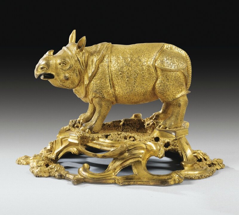 Rhinocéros et sa terrasse en bronze doré