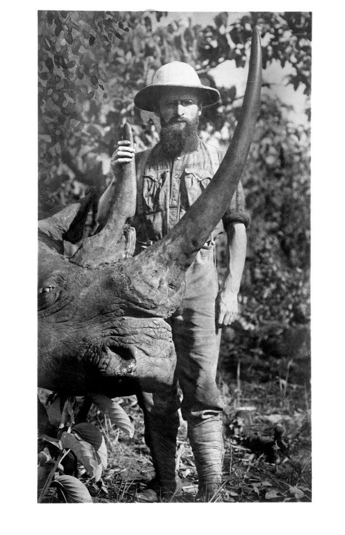 Herbert Lang with Nile rhinoceros
