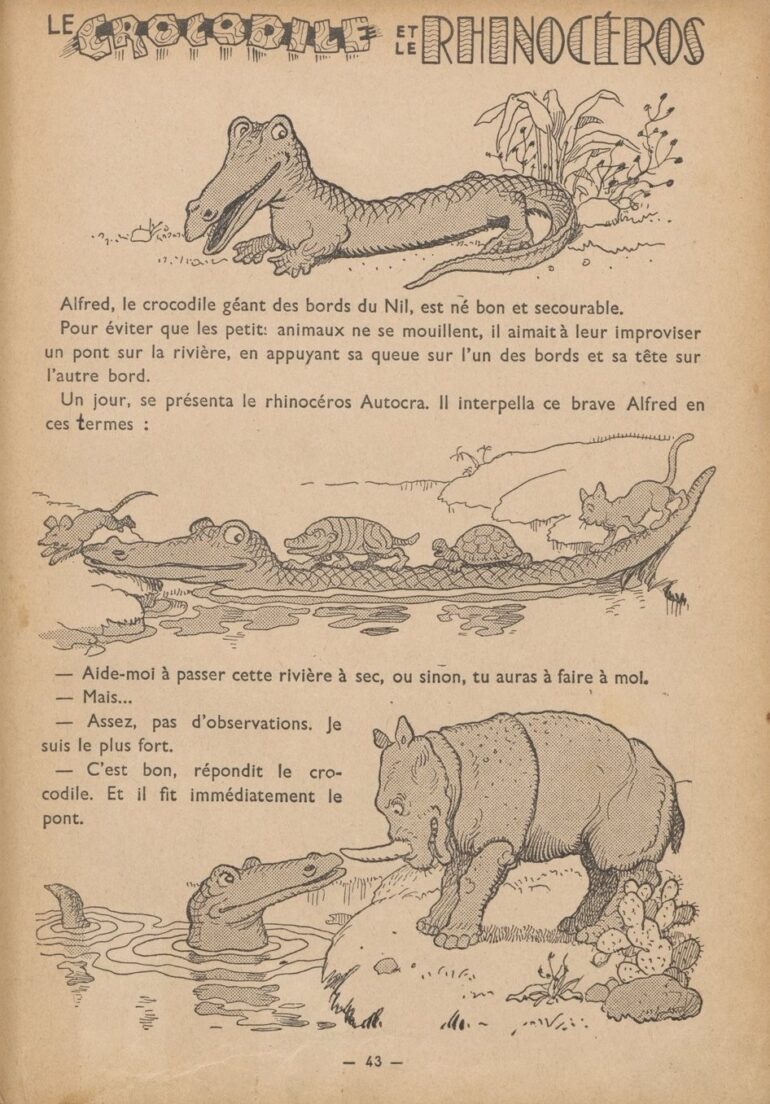 Rabier 1934 Crocodile and rhinoceros
