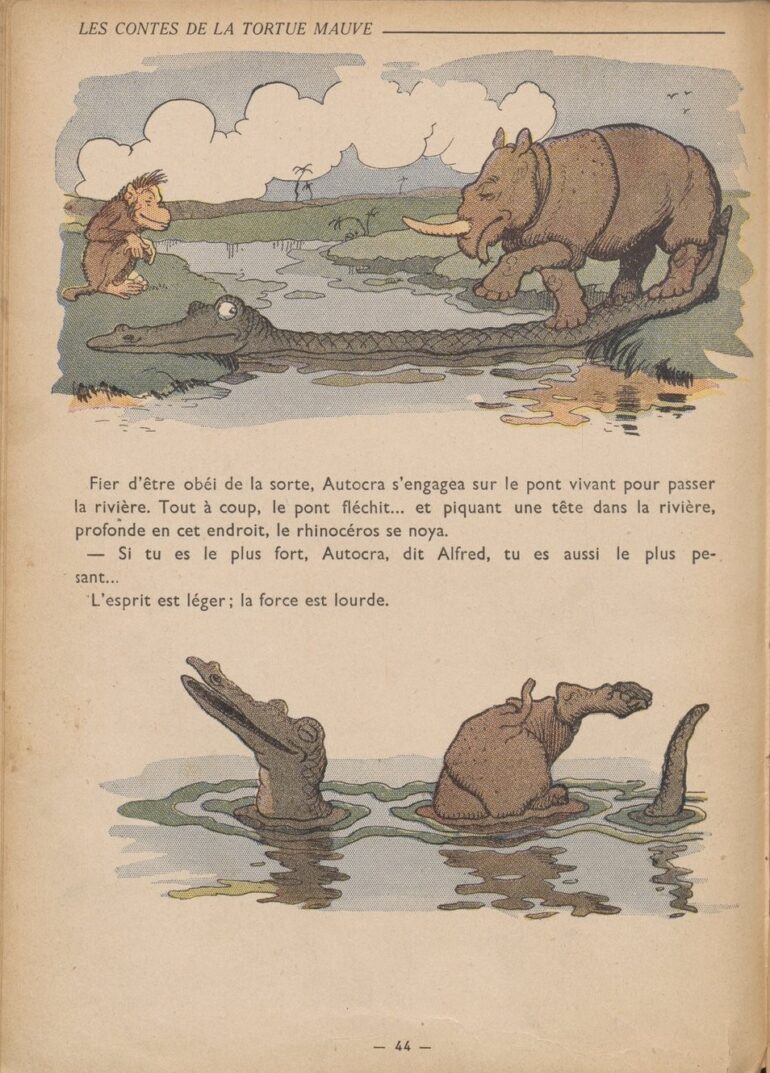 Rabier 1934 Rhino and crocodile