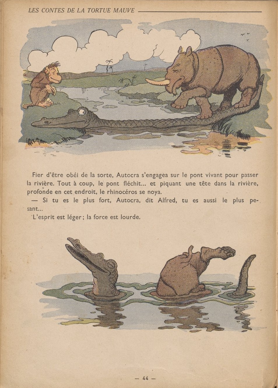 Rabier 1934 Rhino and crocodile