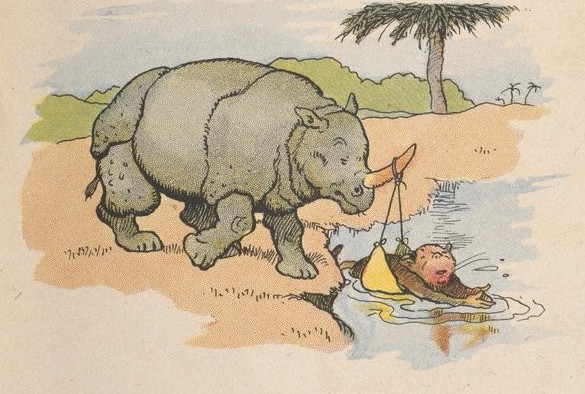 Rabier 1939: Rhino helping a baby
